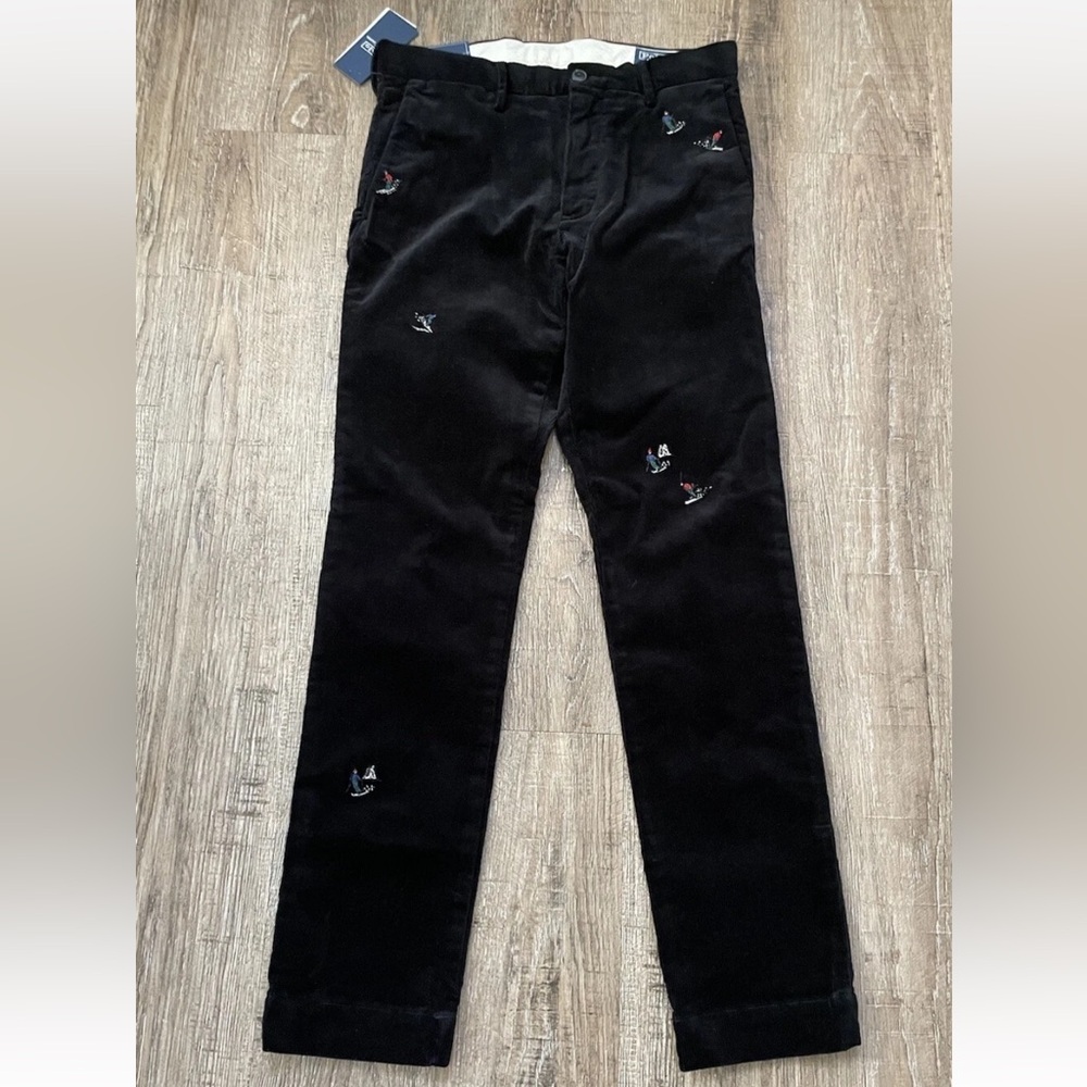 Ralph Lauren Polo Mens Stretch Slim Fit Skier Corduroy Pant Black Sz 28 x 30